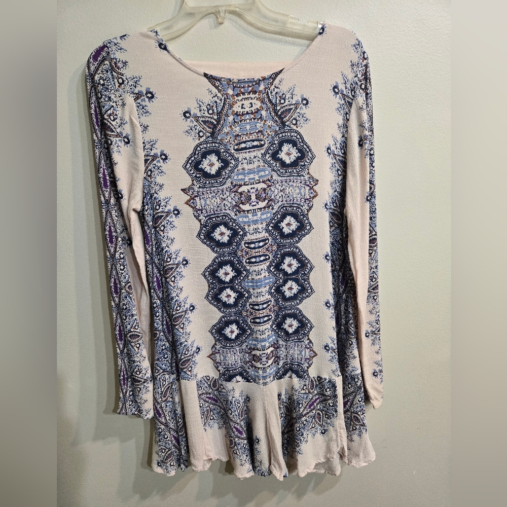 Free People Smooth Talker Tunic Dress Cream/Blue Sz S - Picture 2 of 14